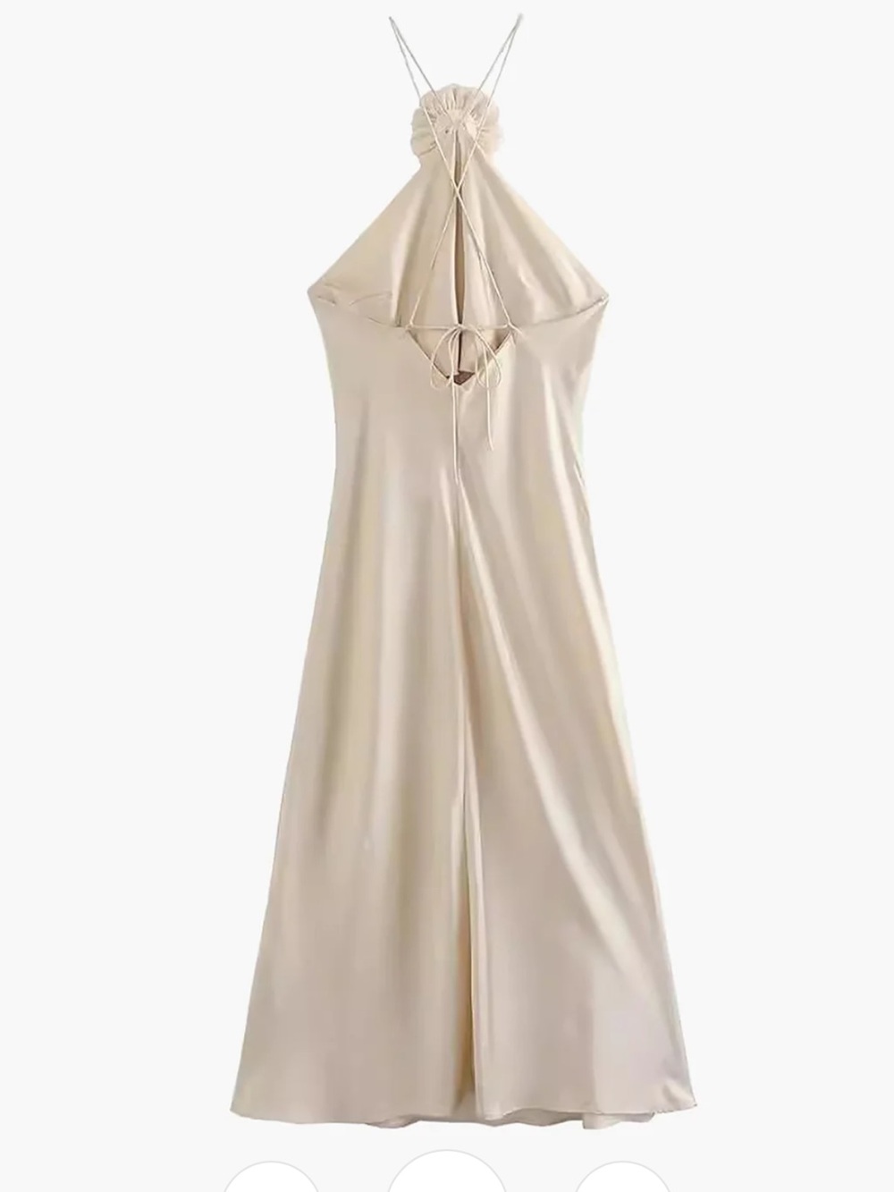 Commense Satin Rosette Halter Midi Dress in Cream Apricot - Picture 3 of 8